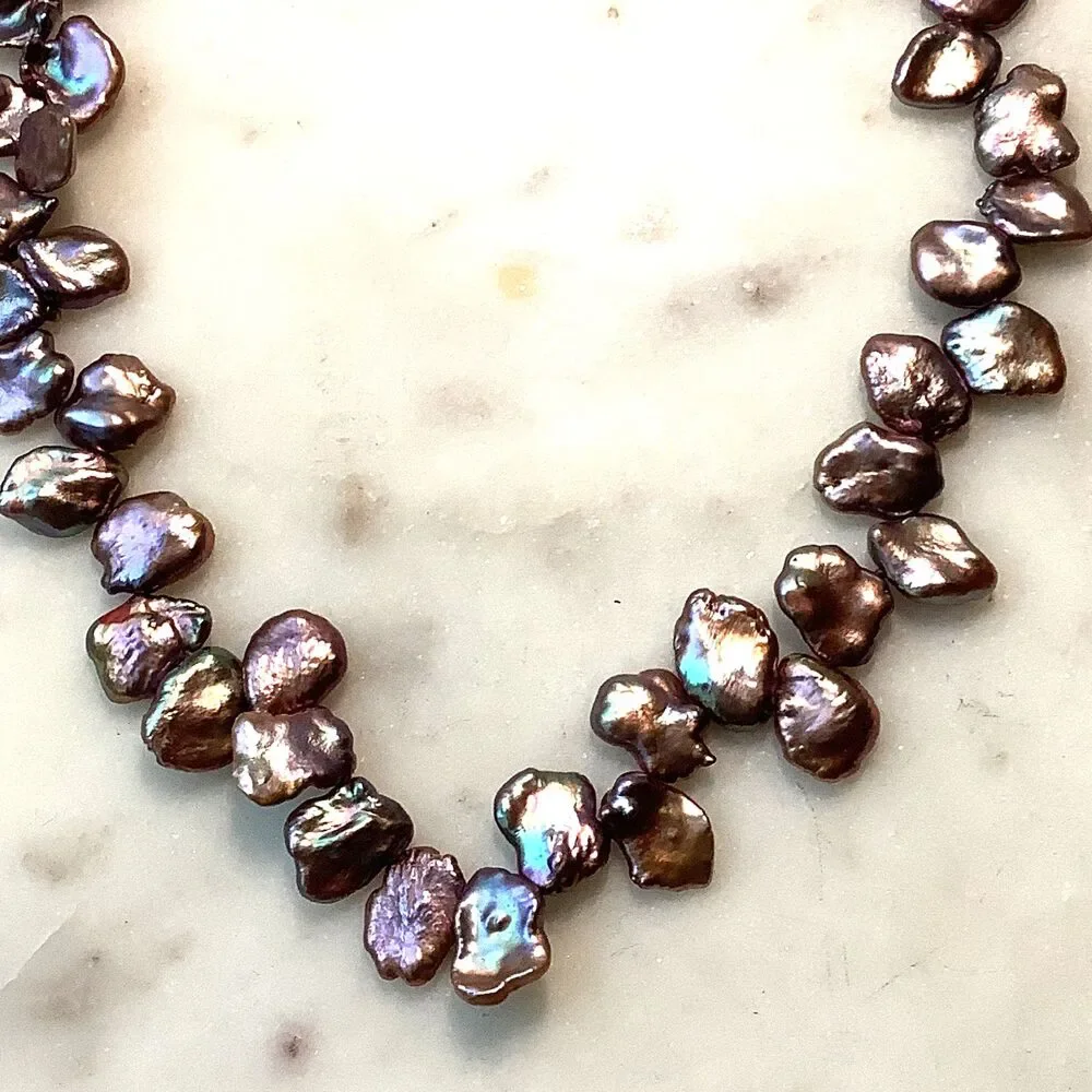 Peacock Pearl Necklace Baroque Iridescent Choker Sterling Silver 18